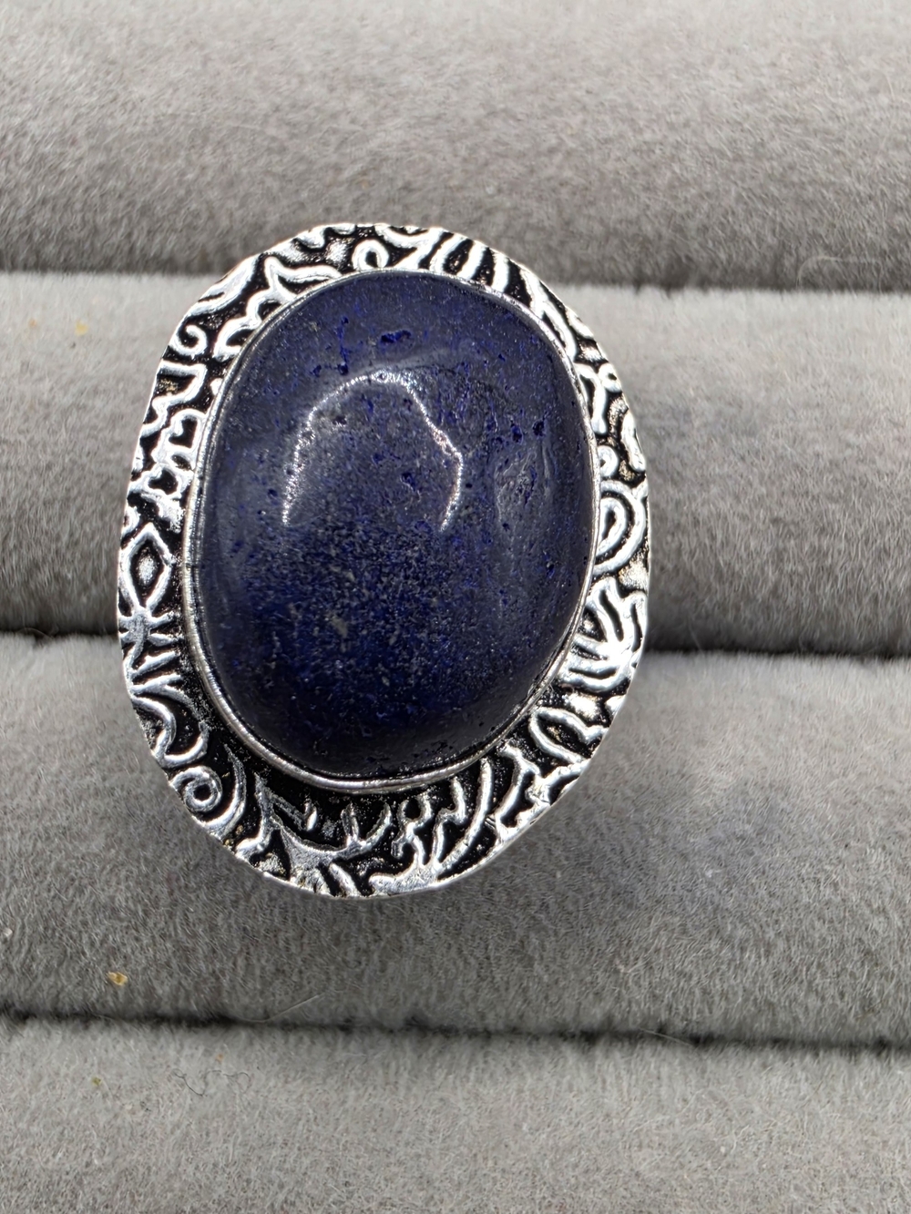 Silver Plated Lapis Oval Dark Blue Stone Statement Ring